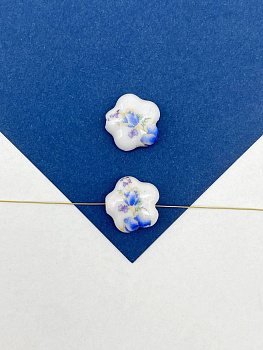 Бусина фарфоровая, керамика, 14мм, цветок, синий, штука, П256