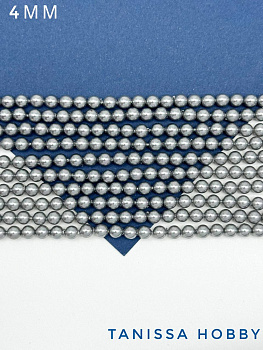 Жемчуг Майорка, круглый, серый радужный, 4мм, нить, МА013