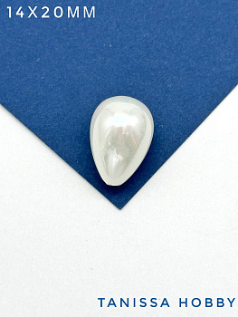 Жемчуг Майорка, полупросверленный, капля, белый, 14х20мм, Категория В, МА053