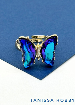 Кольцо безразмерное бабочка, Heliotrope, позолота, У089