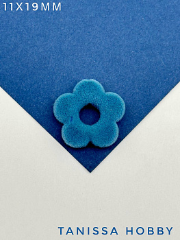 Подвеска бусина плюшевый цветок 20мм, голубой бархат, Ю028