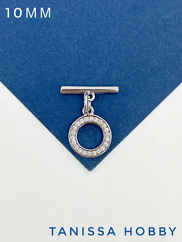 Замочек тогл 10мм с фианитами, родий, Т101