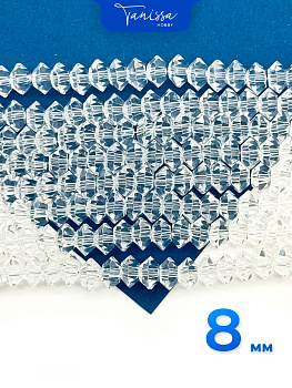 Хрусталь Биконус, плоский, прозрачный, 8мм, нить, Х352