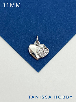 Подвеска двойное сердце 11мм, родий, С213