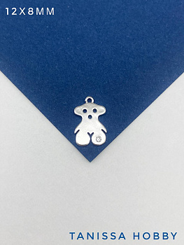 Подвеска медведь с фианитом, 12х8мм, родий, Ю702