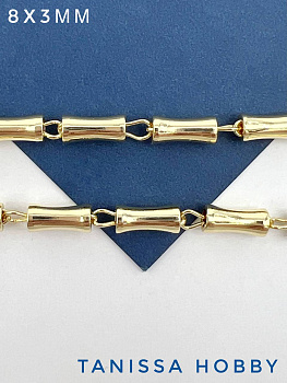 Цепочка якорная трубочки бамбук, 8х3мм, позолота, 50см, СН231