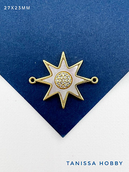 Коннектор звезда перламутр, 27х23мм, позолота, С233