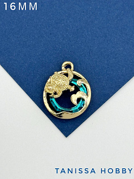 Подвеска Черепаха, рондель Bermuda blue, позолота, Д134