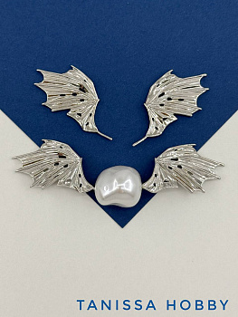 Крылья для вклейки, 34х20мм, ПАРА, родий, В129