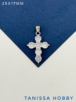 Подвеска крест с фианитами 25х17мм, родий, Д314