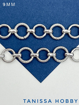 Цепочка плоский витой круг 9мм, родий, 50 СМ. СН003