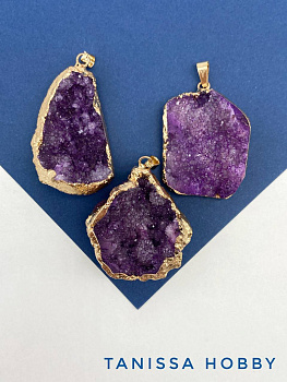 Подвеска друза кварца, фиолетовый, позолота, Б304