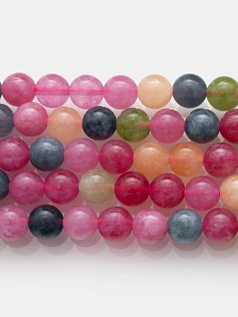 Кварц тонированный, цветной микс, розовый, зеленый, голубой, 8мм, нить, Б359