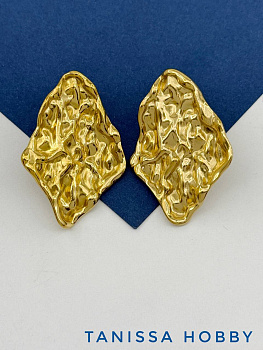 Швензы пусеты ромб мятый металл, сталь, позолота, 532