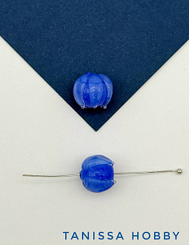 Бусина бутон синий цветок, лэмпворк, 12мм, штука, Х253