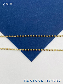 Цепочка тонкая с шариками перлина 2мм, позолота, 50см, СН251