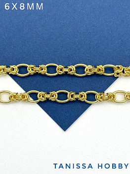 Цепочка византийская мини, глидерная, 6х8мм, позолота, 10СМ, СН117