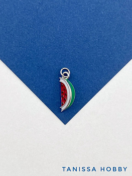 Подвеска арбуз, эмаль, 20х8мм, родий, Ю629