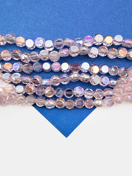 Хрусталь диск, круглый плоский, розовый АВ, 6мм, нить, Х309