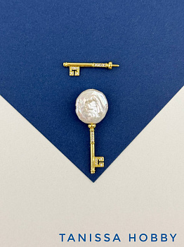 Ключ с фианитами для вклейки, 26мм, позолота, В132