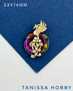 Подвеска птица Феникс, рондель Vitral medium, позолота, Д142