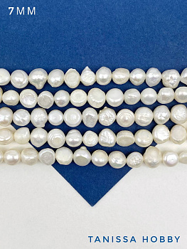 Жемчуг натуральный культивированный, круглый полусфера картошка, белый, 7мм, АВ, нить, Ж204