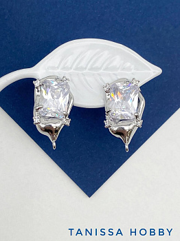 Швензы пусеты овал фианит, родий, Е803