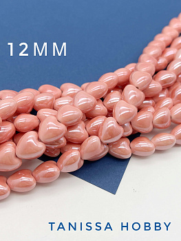 Бусина розовая фарфоровое сердце, 12мм, Категория В, ШТУКА, П132