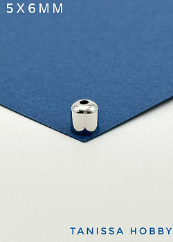 Шапочка концевик для шнура, цепочки, 5х6мм, родий, штука. К026