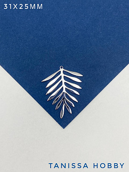 Подвеска листик веточка пальмы, 31х25мм, родий, С706