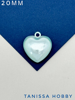 Подвеска сердце металлопластик, 20мм, голубой радужный, Д918