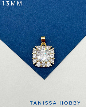 Подвеска квадрат фианит в оправе, 13мм, позолота, С721