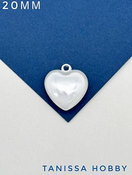 Подвеска сердце металлопластик, 20мм, белый радужный, Д909