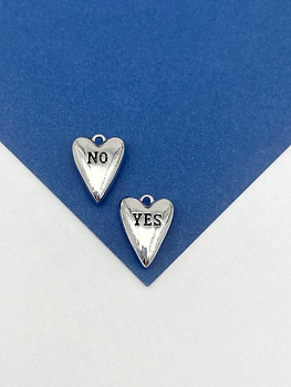 Подвеска сердце YES/NO, 16х11мм, родий, Ю925