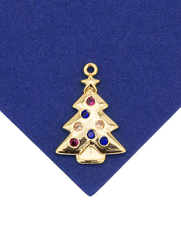 Подвеска елочка с цветными фианитами 22мм, позолота, А809