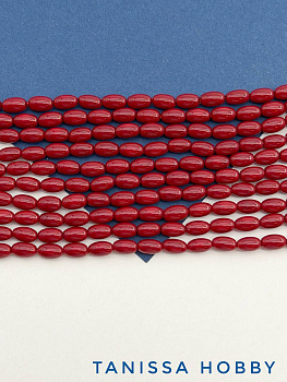 Жемчуг Майорка, рис 6х4мм, красный вишневый, нить, МА307