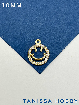 Подвеска смайлик с фианитами, 10мм, позолота, Р524