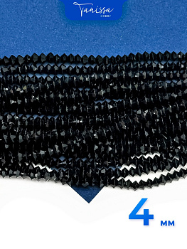 Хрусталь Биконус, плоский, черный, 4мм, нить, Х342