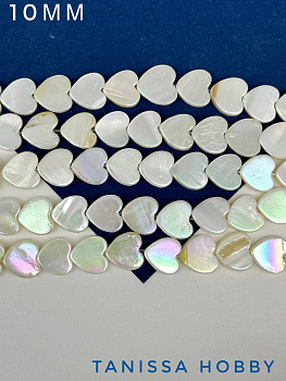 Перламутр бусины радужный речной, Сердце, 10мм, 1/2 нити, ПМ141