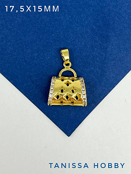 Подвеска сумка круглая, позолота, Д717