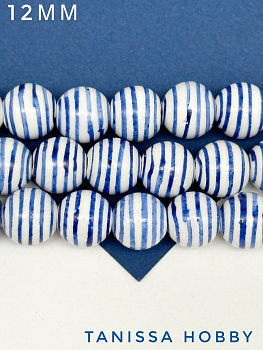 Бусина фарфоровая, 12мм, полоска, синий, штука, П095