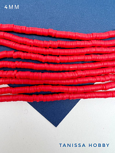 Каучук пластик красный бусины 4мм, нить, П178