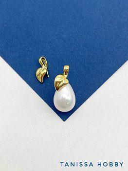 Бейл подвеска листик для вклейки, 12мм, позолота, В431