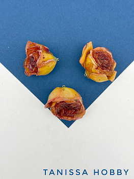 Подвеска цветок, бутон, роза в смоле, оранжевый большой, позолота, ЦВ006