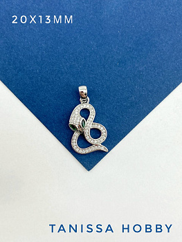 Подвеска змея с зелеными фианитами, 20х13мм, родий, С129