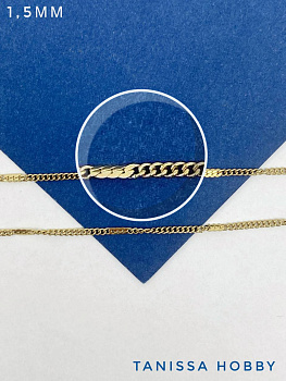 Цепочка тонкая панцирная плоская, 1,5мм, сталь, позолота, 50см, Ч985