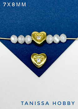 Разделитель сердце с фианитом 8мм, Категория В, позолота, С634
