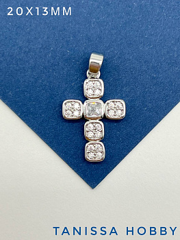 Подвеска крест фианиты, родий, Р428