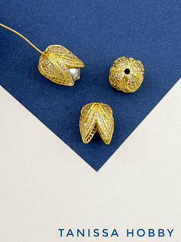 Концевик шапочка цветок, 12х13мм, позолота, К412