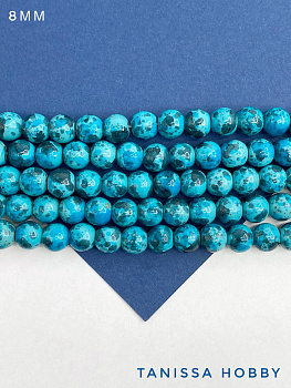 Бирюза синтетическая, бусины 8мм, голубой, нить, Б228